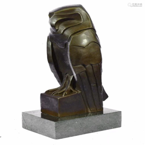 Abstract Modern Art Owl Bronze Sculpture on Marble Base