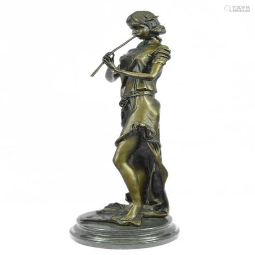 Female Flute Player Bronze Sculpture