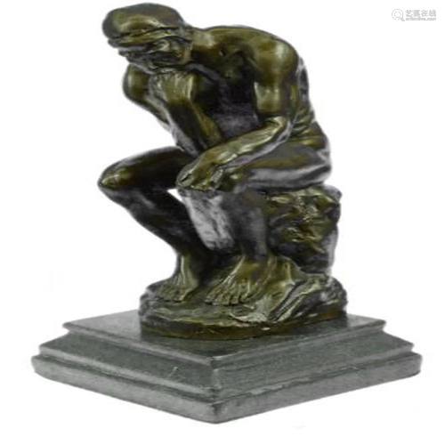 Thinker Bronze Statue on Marble Base Sculpture