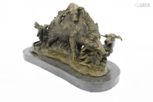 Wild Life Boar Hunting Dogs Bronze Sculpture