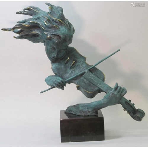 Female Girl Lady Violin Player Bronze Sculpture