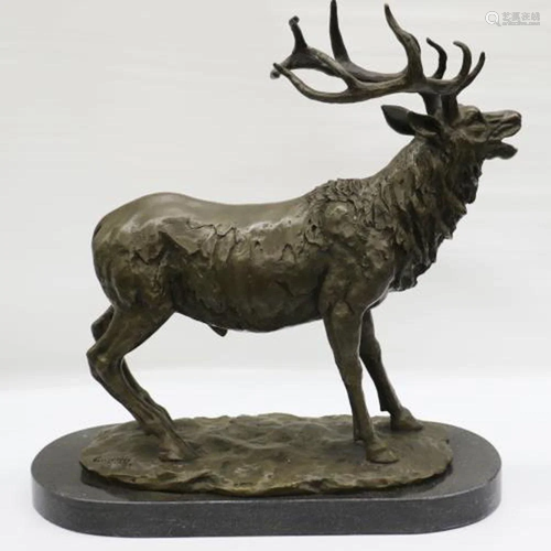 Elk Deer Stag Hunter Wildlife Bronze Statue