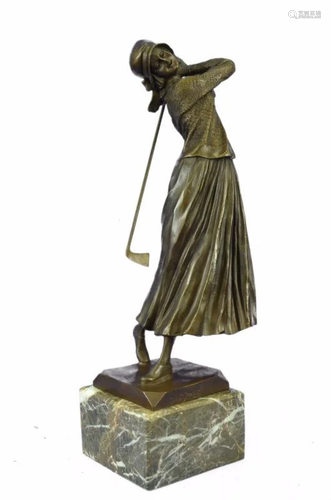 High Society English Lady Palying Golf Bronze Sculpture