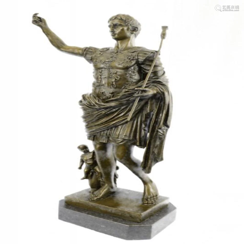 Julius Caesar Bronze Sculpture on Marble Base Figurine