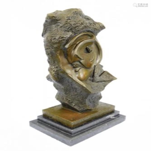 Modern Art Face Carved on Rock Bronze Sculpture