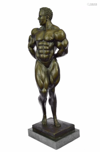 Muscle Man Flexing Bronze Sculpture