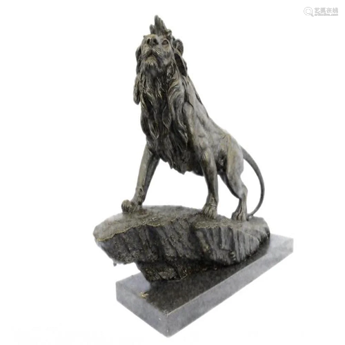 Wild African Lion on Prowl Bronze Sculpture