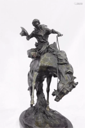 Cowboy with Bucking Horse Bronze Sculpture