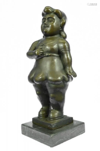 Young Girl Bronze Sculpture on Marble Base