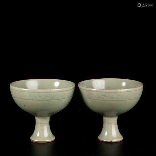 pair of chinese celadon glazed porcelain goblets