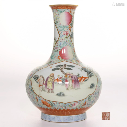 A Famille Rose Figural Decorative Vase Qianlong Mark