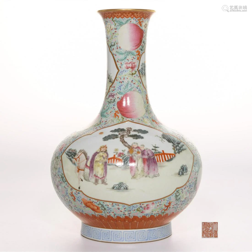 A Famille Rose Figural Decorative Vase Qianlong Mark