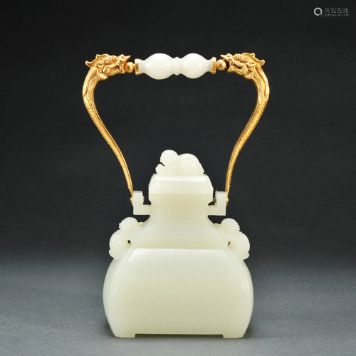 A Carved White Jade Teapot