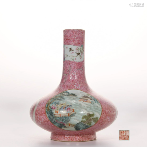A Famille Rose Figural Vases Qianlong Mark