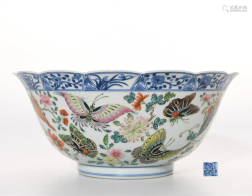 A Famille Rose Floral and Butterflies Bowl Jiaqing Mark