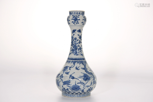 A Blue and White Garlic Head Vase Wanli Style