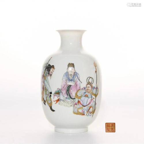 A Famille Rose Figural Vase Hongxian Mark