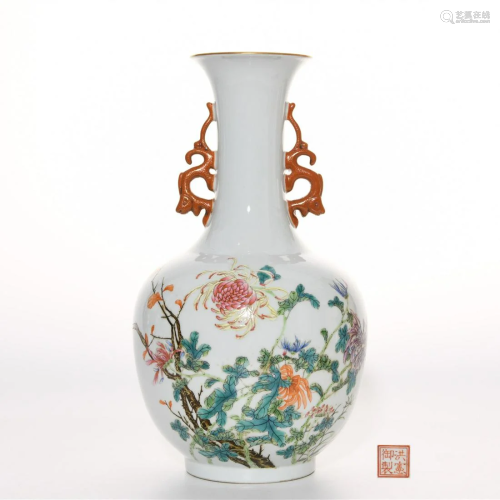 A Famille Rose Floral Vase Hongxian Mark