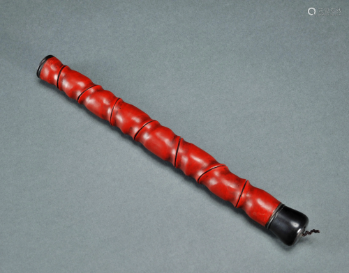 A Carved Cinnabar Lacquer Brush Holder
