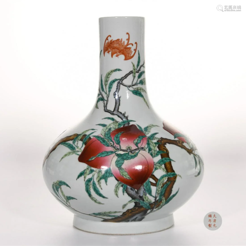 A Famille Rose Peaches Vase Guangxu Mark