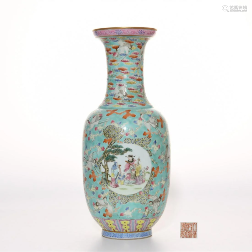 A Famille Rose Crane Vase Qianlong Mark
