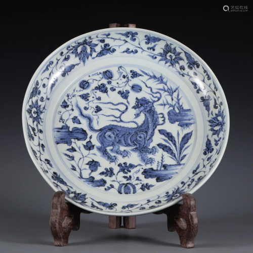 A Blue and White Beast Plate
