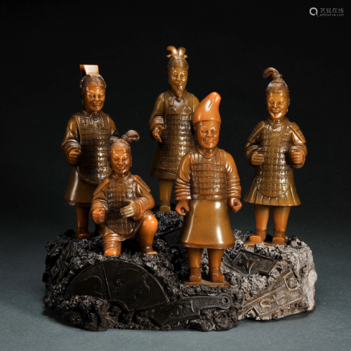 A Group of Five Carved Tianhuang Warriors