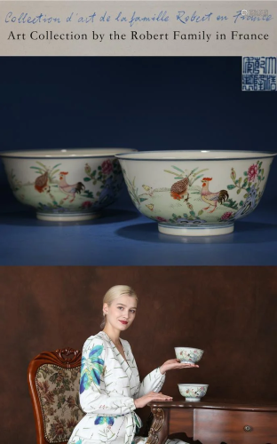Pair Famille Rose Chicken Bowls Qianlong Period