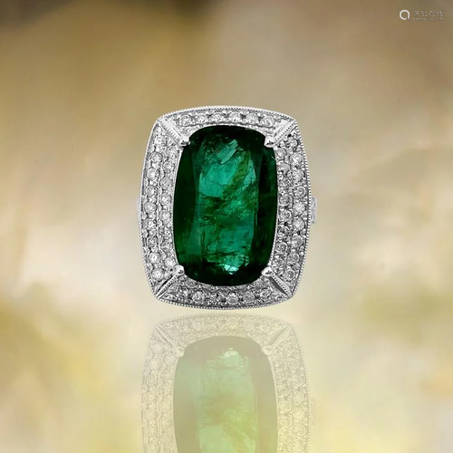 GIA Certified Vibrant 7.25 Carat Emerald & Diamond Ring