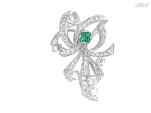 7.50 Carat VVS Diamond and Colombian Emerald Pin