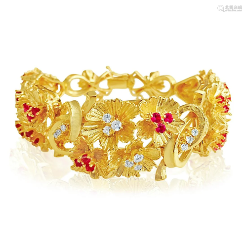 Vinatge 18K Gold 7 CARAT Burma Ruby Diamond Bracelet