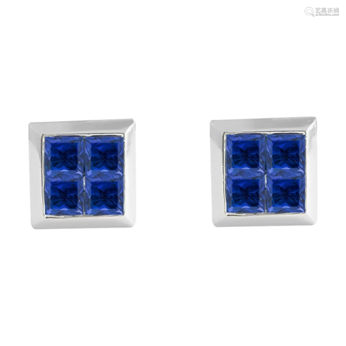 14K gold. 0.80 CT Blue Sapphire Studs. 100% natural