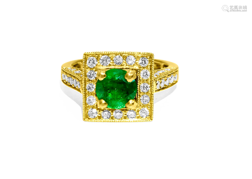 3.00 Carat Emerald & Diamond Ring in 18K. Vintage Ring