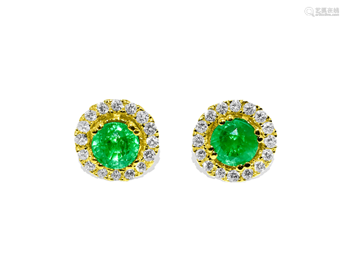 2.90 Carat Emerald & G color Diamond Studs in 14K Gold