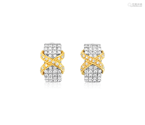 18K Gold Two Tone 2.00 Carat Diamond Earrings