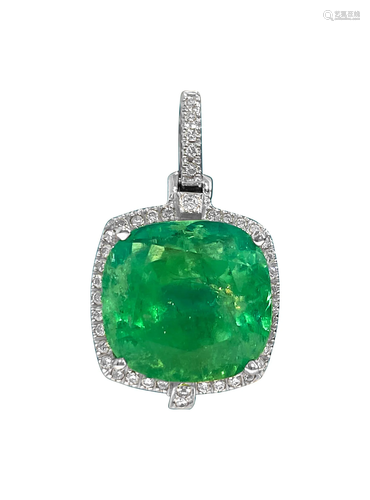 9.65 CT Colombian Emerald & Diamond Necklace, 14K Gold