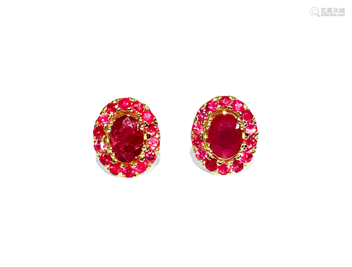 3.12ct Natural Ruby Stud Earrings 14K Gold