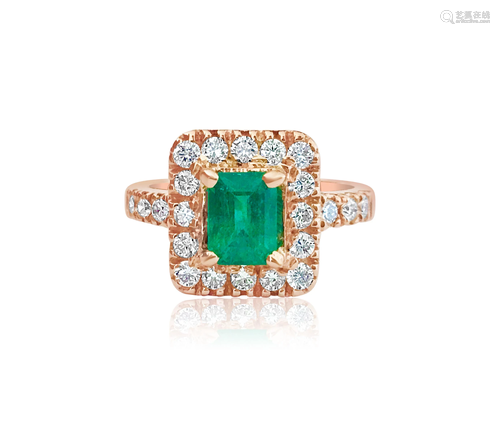 GIA certified, 14K Gold Emerald & Diamond Ring