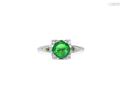 Vintage Platinum, 1.76 Carat Diamond & Emerald Ring.