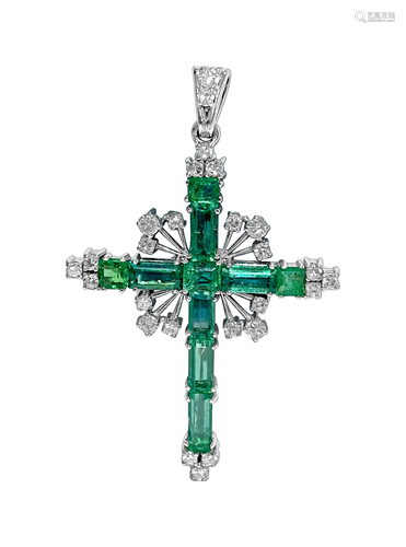 18k gold, 13.50ct Colombian Emerald & Diamond pendant