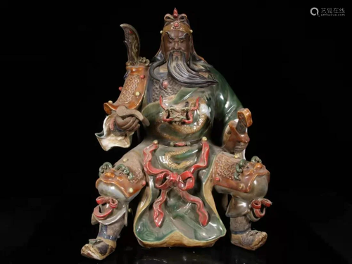 Porcelain Sitting by Wenwu Guan Gong (handmade) Size: