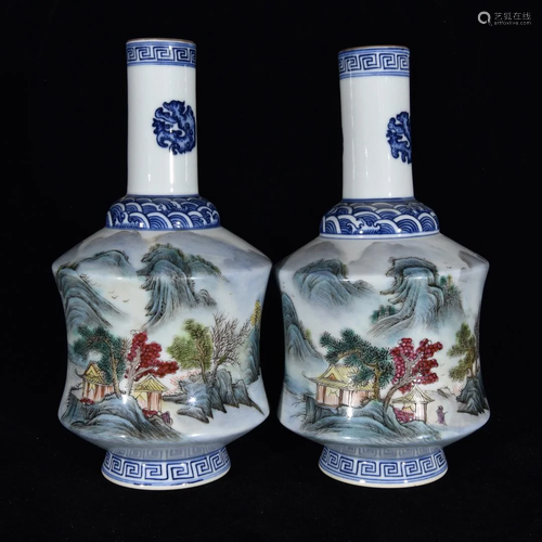 Famille rose vase with landscape pattern in Yongzheng