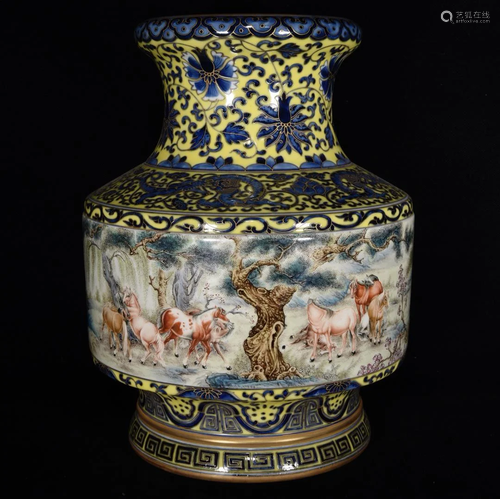 Qianlong famille rose vase with horse pattern in the