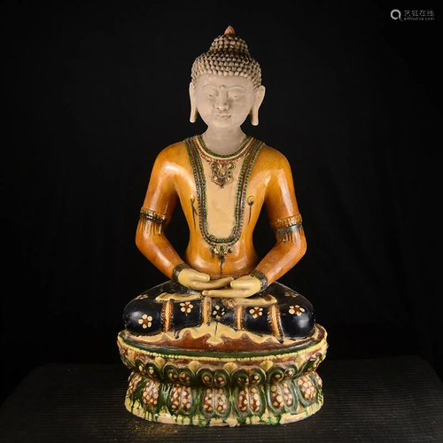 Tang Sancai Sakyamuni Buddha Large Ornament Diameter 47