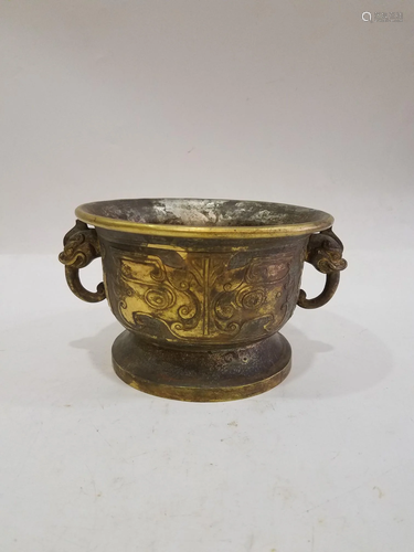 Gold-plated flowers, incense burner, hand-engraved,