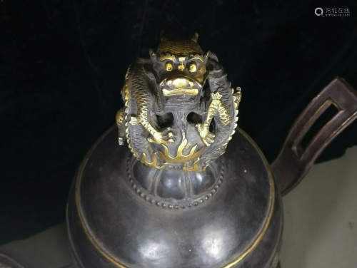 A pair of gilt bronze incense burners weighing 35 kg