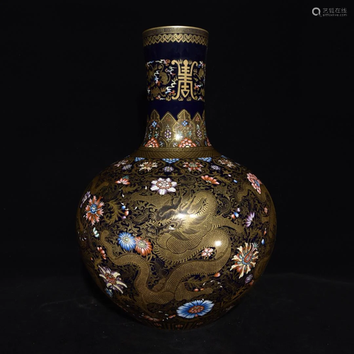 Qing Dynasty Qianlong Ji blue glaze celestial vase with