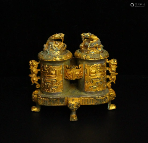 Collection of Han Dynasty bronze partial gilt faucet