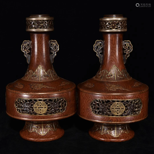 Qing Dynasty Qianlong wood-grain glaze hollow