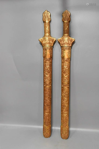 Collection of gilt bronze real gold swords,